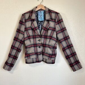 Y2K L.A.M.B. Gwen Stefani Blazer Size 6 Fall 2009 Wool Blend Plaid Red Coquette